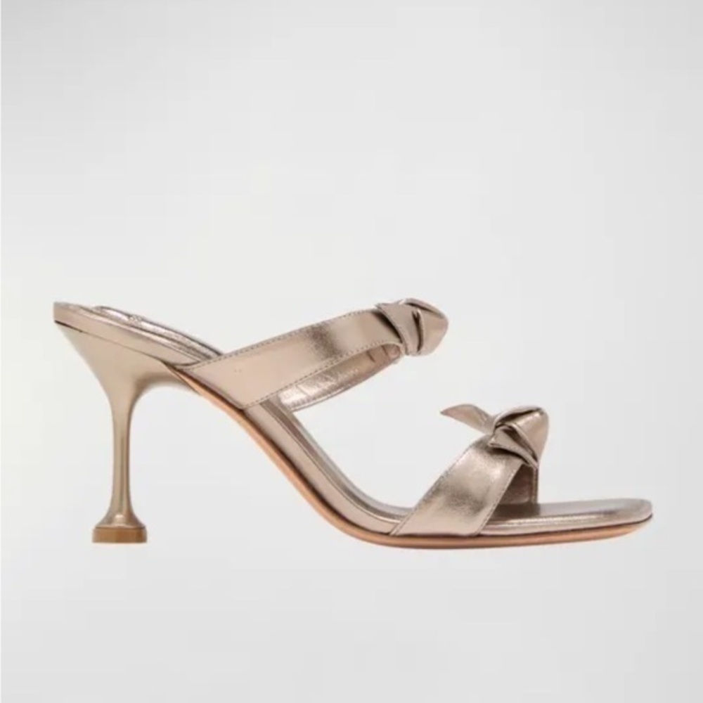 nib Alexandre Birman “Clarita” Leather Bow Two-Band Sandal Heels size 7.5